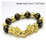 Feng Shui Obsidian Stone Beads Bracelet Men Women Unisex Wristband Gold Black Pixiu Wealth and Good Luck  Women Bracelet