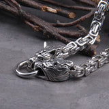 Stainless Steel Viking Wolf Head Square-link Chain with Round Clasp without Pendant