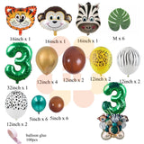 Christmas Gift 35pcs Jungle Safari Party Balloons Set Green Digital Balloon for Kids Birthday Party Decoration Aniaml Forest Party Supplies