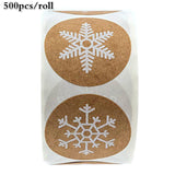 500pcs/roll Round Kraft Christmas Stickers Snowflakes Sticker Envelope Seal Sticker