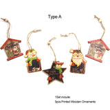 Christmas Gift 5PCS/Lot Multi Styles Printed Christmas Wooden Pendant Ornaments Christmas Tree Ornaments DIY Kids Toys Wood Craft Hanging Gifts