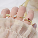 Romantic Arrow of Love Double Finger Ring for Femme Free Size Exquisite Heart Crystal CZ Bague Wedding Jewelry