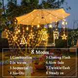 New 138 Leds Elk Bell Star Curtain String Lights Indoor Outdoor Home Garden Christmas Holiday Party Garden Curtain Decoration