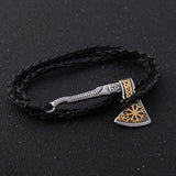 Nordic Viking Valknut Axe Amulet Charm Multilayer Leather Bracelet Bangle for Women & Men Jewelry Gift