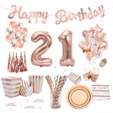 Rose Gold 21st Birthday Party Decoration Happy Birthday Balloons Banner Popcorn Garland for 21 Years Old Party Supplies