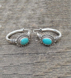 New Trendy Silver Color Women's Earrings Green Stone Hoop Drop Earrings for Women Bohemia Earrings Engagement Party Jewelry
