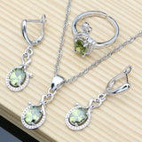 Cifeeo  Women  Jewelry Sets Olive Green Topaz Long Earrings Bracelet Necklace Sets Wedding Anniversary Party Gift For Her
