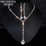 Cifeeo Christmas Gift Water Drop Rhinestone Long Pendant Full Crystal Silver Plated Necklace & Earrings Elegant Bridal Wedding Jewelry Set