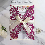 50pcs Glitter Paper Laser Cut Wedding Invitation Card Personalized Greeting Cards With Ribbon Wedding Decor Party Supplies