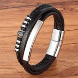 Christmas Gift Fashion Promotion Multi-layer Leather Stainless Steel Metal Luxury Men's Leather Bracelet Accessories For New Year's Gift