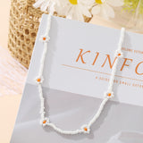 Cifeeo Trendy Bead Strand Beaded Choker Necklace For Women Bohemian Colorful Handmade Short Daisy Pearl Necklace Collar Jewelry