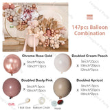 Cifeeo 147pcs Doubled Cream Peach Apricot Balloon Garland Pink Rose Gold Baby Shower Balloons Arch Birthday Party Wedding Decoration