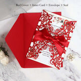 1pcs Glitter Paper Laser Cut Wedding Invitation Card Personalized Greeting Cards With Ribbon Birthday Party Wedding Decoration