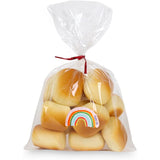 50/100sets Transparent Plastic Bag Bread Candy Lollipop  Packaging Bags Cellophane Treats Bags with Twist Tie Rainbow Stickers