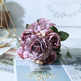 Christmas Gift Rose Artificial Flowers Peony Hybrid Bouquet Home Room Wall Wedding Decoration Holding Flower Autumn Plastic Stem Fake Flowers