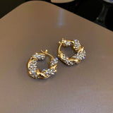 Cifeeo 14K Gold Plated Twisted Round Hoop Earrings for Women Girl Korean Fashion Jewelry S925 Silver Needle Zirconia Party Gift