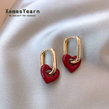 French Retro Romantic Wine Red Heart Pendant Earrings For Woman Wedding Party Girls Fashion Jewelry Christmas Gift Accessories