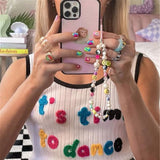 Cifeeo Ins Trendy Colorful Smiling Beads Chain Mobile Phone Chain Anti-lost Handmade Acrylic Cord Lanyard for Women Gifts