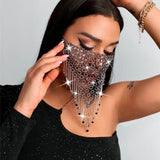 2021 New Fashion Crystal Masquerade Mask Women Party Jewelry Fishing Net Metal Rhinestone Tassle Shining Face Mask