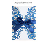 50pcs Blue Gold Silver Glitter Paper Laser Cut Wedding Invitations Card Custom Printable With Ribbon Envelope Wedding Decoration