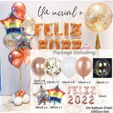 36pcs 2022 Foil Balloon Spanish Happy New Year Gold Confetti Latex Balloons Chrome Star Foil Globos Party Decors Christmas