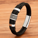 Christmas Gift Woven Leather Rope Wrapping Special Style Classic Stainless Steel Men's Leather Bracelet Double-layer Design DIY Customization