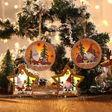 Christmas Gift Christmas Tree Pendant Decorations Santa Claus Wooden Glow Pendant Round Shape Five-pointed Star Small Pendant Holiday Home