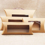 50pcs Kraft Paper Box Pillow PVC Candy Box DIY Wedding Favor Gift Boxes With Clear Window Kids Birthday Home Party Decoration