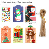 Christmas Gift 48/50pcs Merry Christmas Paper Gift Tag Snowman Deer Santa Claus Paper Label Hang Tags Party DIY Decor Xmas Gift Wrapping Tags