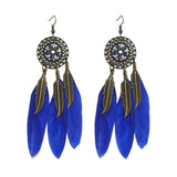 Cifeeo  Creative Retro Ethnic Women's Earrings Long Bohemian Style Feather Tassel Earrings