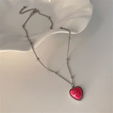 Cifeeo Kpop Vintage Simple Stainless Steel Heart Pendant Necklace For Women Plaid Harajuku Sweater Neck Chain Aesthetic Y2k Jewelry