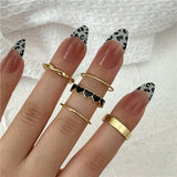 Y2K Style Korean Gold Color Resin Chain Rings Set for Women Fashion Colorful Multilayered Heart Ring Wholesale Jewelry