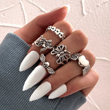 Punk Gothic Heart Ring Set for Women Black Dice Vintage Spades Ace Silver Plated Retro Rhinestone Charm Billiards Finger Jewelry