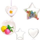 5Pairs 4-7cm Christmas Tree Decorations Balls Transparent Round Star Heart Balls Open Clear Bauble Ornament Christmas Gift Boxs