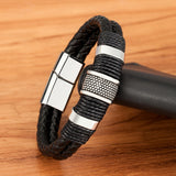 Christmas Gift Woven Leather Rope Wrapping Special Style Classic Stainless Steel Men's Leather Bracelet Double-layer Design DIY Customization