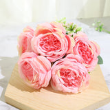 Christmas Gift Best Selling Beautiful Rose Peony Artificial Silk Flowers Small White Bouquet Home Party Winter Wedding Decoration Fake Flowers