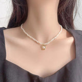 CIFEEO-Pearl and Rhinestone Pendant Necklace