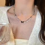 CIFEEO-Pearl and Rhinestone Pendant Necklace