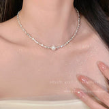 CIFEEO-Pearl and Rhinestone Pendant Necklace