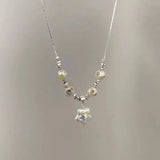 CIFEEO-Pearl and Rhinestone Pendant Necklace