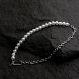 Cifeeo-Pearl Stitching Titanium Steel Chain Necklace