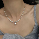 CIFEEO-Pearl and Rhinestone Pendant Necklace