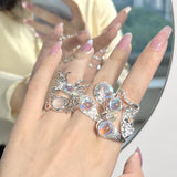 Cifeeo Exaggerated Silver Colour Vintage Round Opal Ring Simple Fashion Rings For Women Girl Fashion Fine Wedding Jewelry