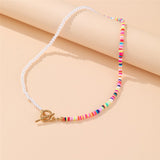 Cifeeo Trendy Bead Strand Beaded Choker Necklace For Women Bohemian Colorful Handmade Short Daisy Pearl Necklace Collar Jewelry