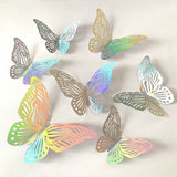 Back To School 12pcs Wall Stickers 3D Hollow Rosegold Butterfly Decorative Sticker for Home Living Room Bedroom Kids Room Wall Wedding Decor