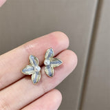 Cifeeo New Arrival Stud Earrings Fashion Plant Metal Women Vintage Blue Earrings Flower Pearl Ear Jewelry