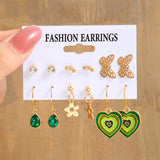 Cifeeo 6pcs/set Snake Butterfly Earrings Set For Women Girls Vintage Metal Silver Plated Rhinestones Heart Drop Earrings Jewelry Gift