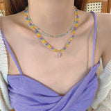 Cifeeo New Korea Summer Lovely Colorful Flowers Daisy Transparent Crystal Beading Strand Short Choker Necklace for Women