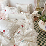 Cifeeo Pleated Floral Bedding Set Cute Ruffles Duvet Cover Bed Sheet Set Fashion Soft Bed Linen Pillowcase Queen King Size Bedspreads