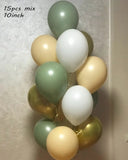 Cifeeo 15pcs Retro Olive Green Chrome Gold Latex Balloons Birthday Party Decor Baby Shower Air Ballon Wedding Celebration Supplies Glob